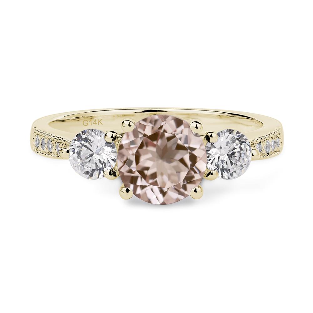 Morganite Ring 3 Stone Engagement Ring - LUO Jewelry #metal_14k yellow gold