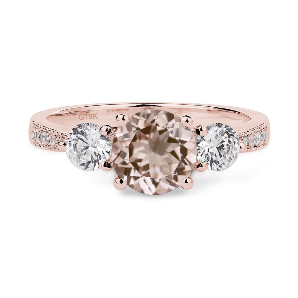 Morganite Ring 3 Stone Engagement Ring - LUO Jewelry #metal_18k rose gold