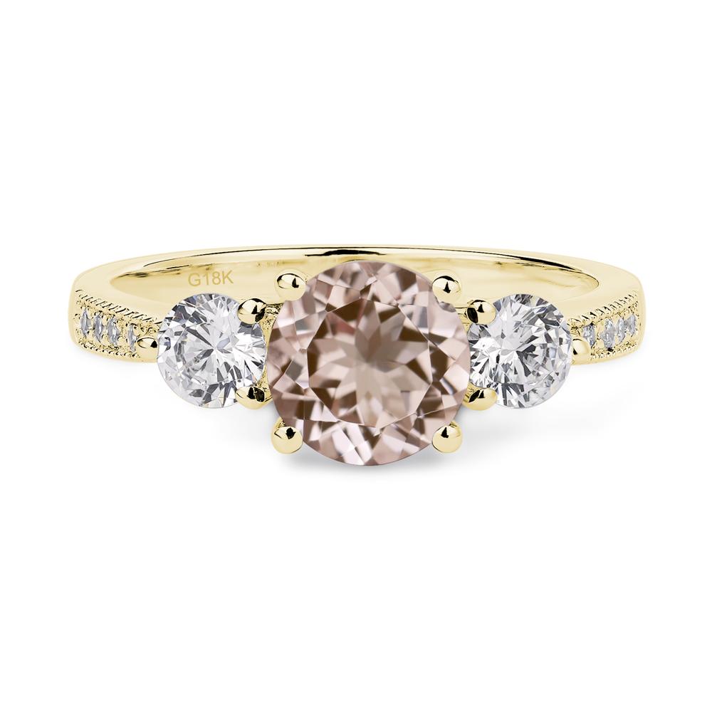Morganite Ring 3 Stone Engagement Ring - LUO Jewelry #metal_18k yellow gold