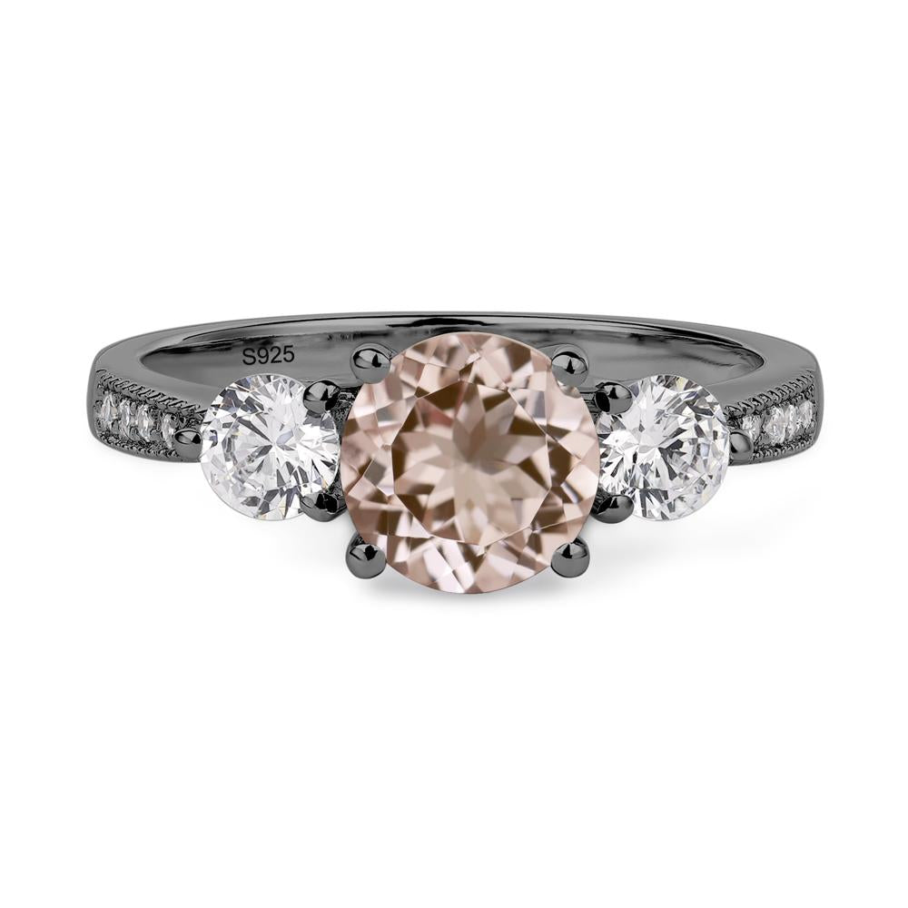 Morganite Ring 3 Stone Engagement Ring - LUO Jewelry #metal_black finish sterling silver