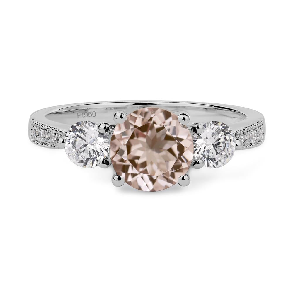 Morganite Ring 3 Stone Engagement Ring - LUO Jewelry #metal_platinum