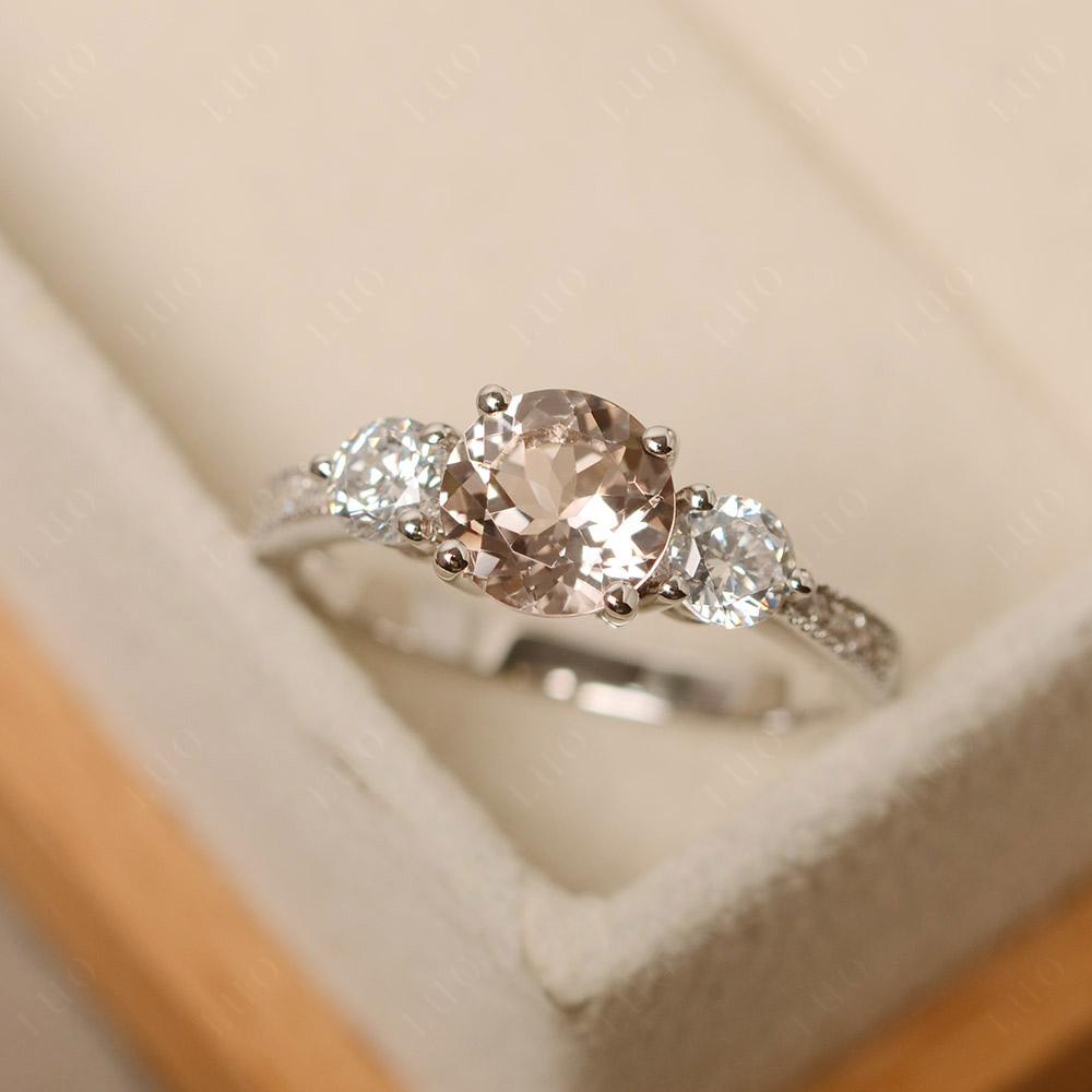 Morganite Ring 3 Stone Engagement Ring - LUO Jewelry