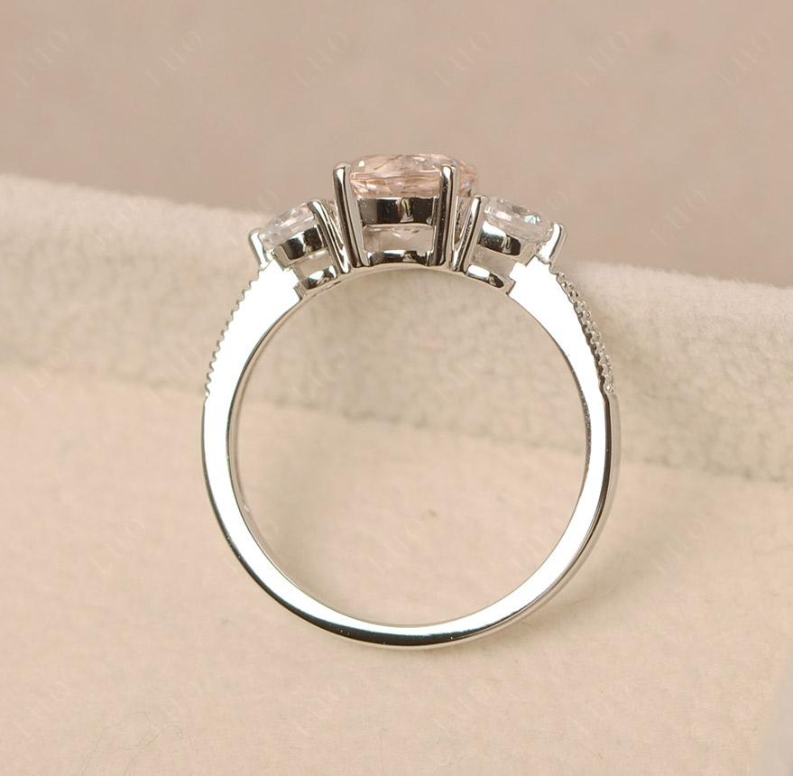 Morganite Ring 3 Stone Engagement Ring - LUO Jewelry