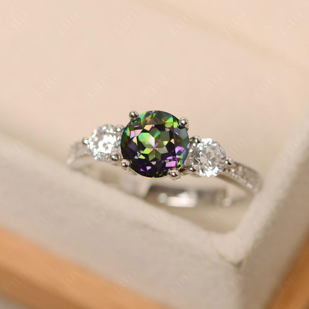 Mystic Topaz Ring 3 Stone Engagement Ring - LUO Jewelry