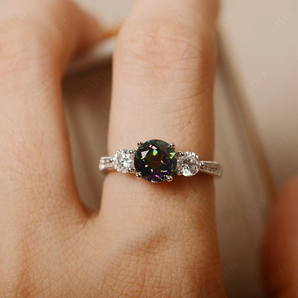 Mystic Topaz Ring 3 Stone Engagement Ring - LUO Jewelry