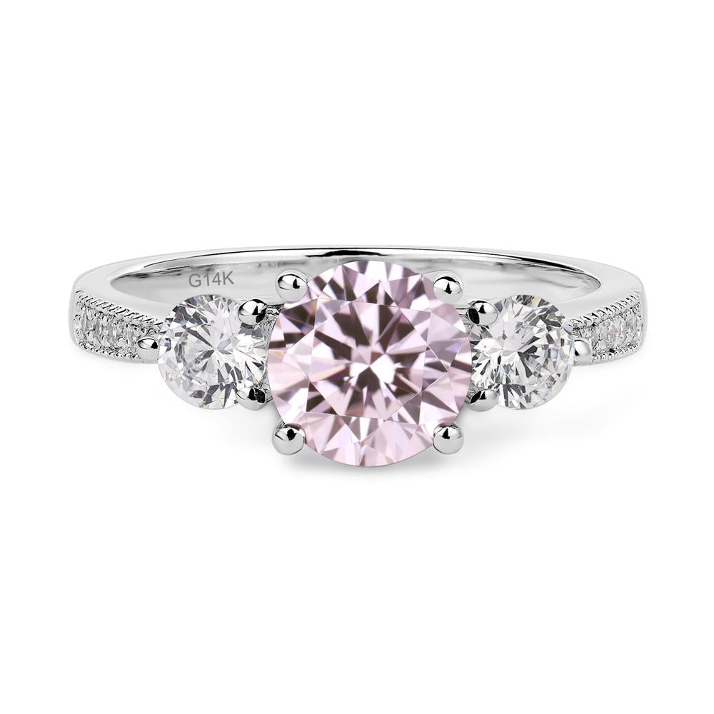 Pink Cubic Zirconia Ring 3 Stone Engagement Ring - LUO Jewelry #metal_14k white gold