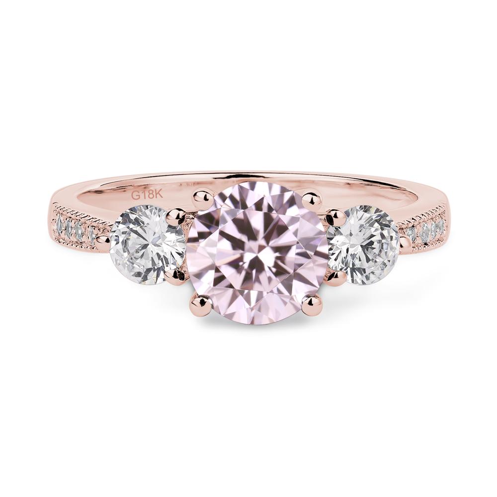 Pink Cubic Zirconia Ring 3 Stone Engagement Ring - LUO Jewelry #metal_18k rose gold