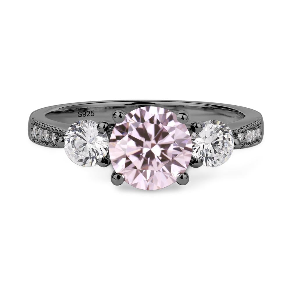 Pink Cubic Zirconia Ring 3 Stone Engagement Ring - LUO Jewelry #metal_black finish sterling silver