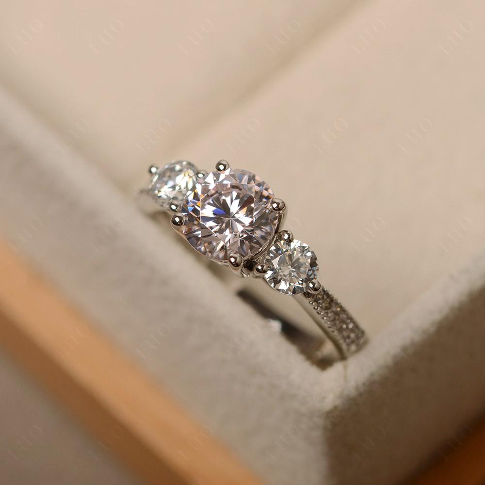 Pink Cubic Zirconia Ring 3 Stone Engagement Ring - LUO Jewelry