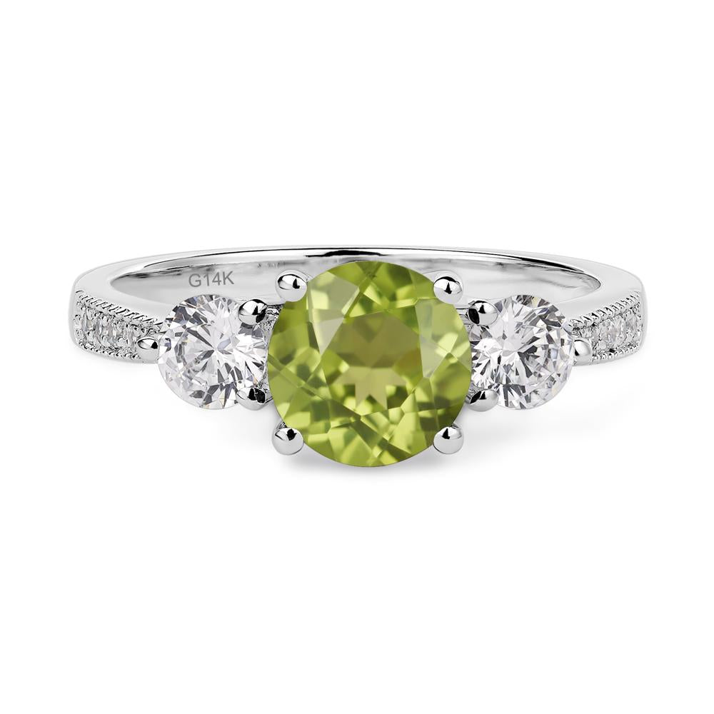 Peridot Ring 3 Stone Engagement Ring - LUO Jewelry #metal_14k white gold