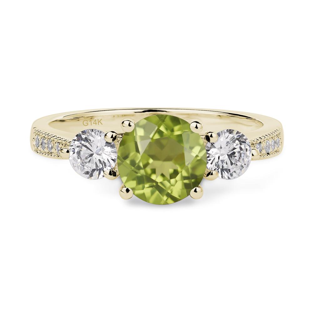 Peridot Ring 3 Stone Engagement Ring - LUO Jewelry #metal_14k yellow gold