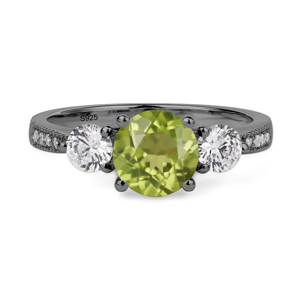 Peridot Ring 3 Stone Engagement Ring - LUO Jewelry #metal_black finish sterling silver