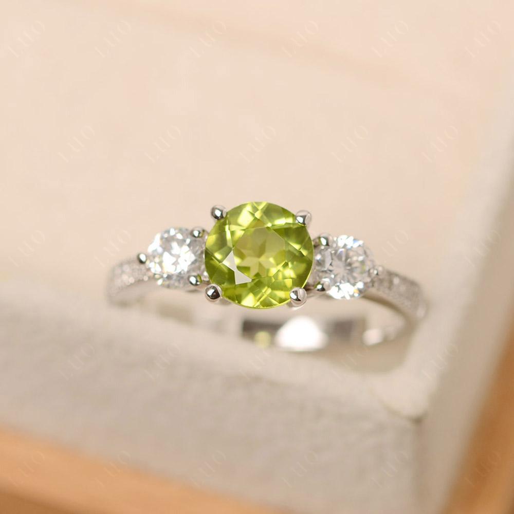 Peridot Ring 3 Stone Engagement Ring - LUO Jewelry