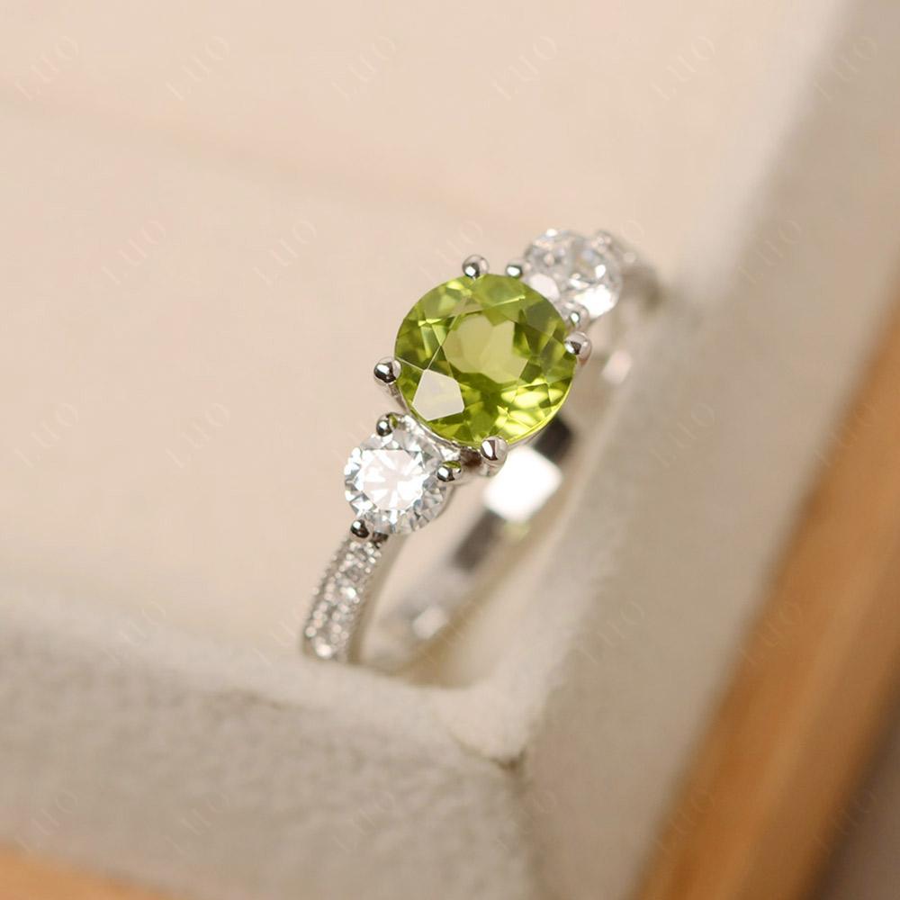 Peridot Ring 3 Stone Engagement Ring - LUO Jewelry