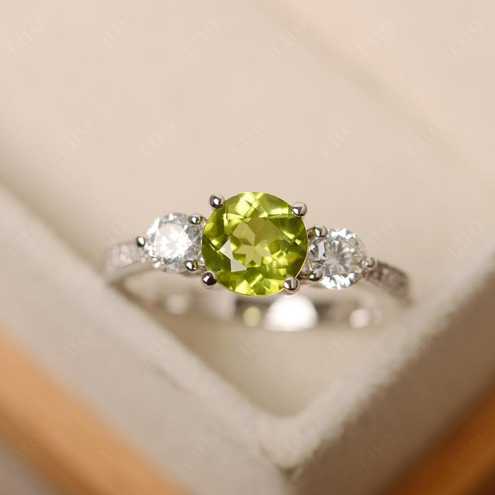 Peridot Ring 3 Stone Engagement Ring - LUO Jewelry