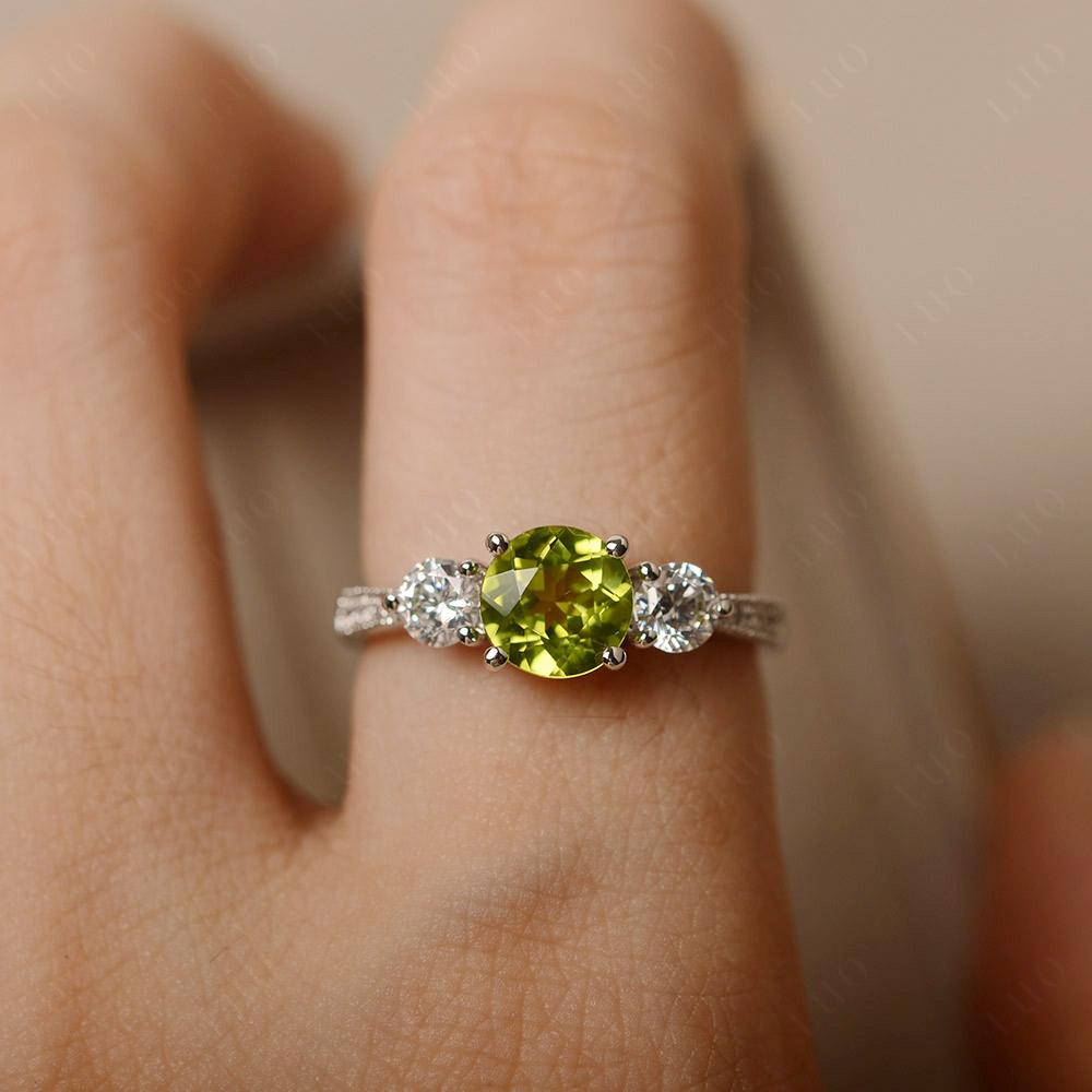 Peridot Ring 3 Stone Engagement Ring - LUO Jewelry