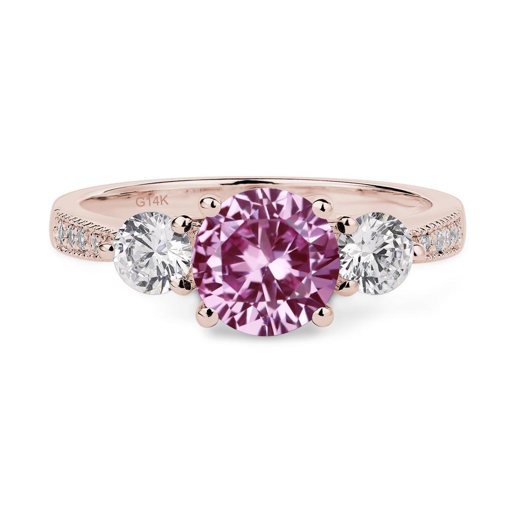 Lab Created Pink Sapphire Ring 3 Stone Engagement Ring - LUO Jewelry #metal_14k rose gold