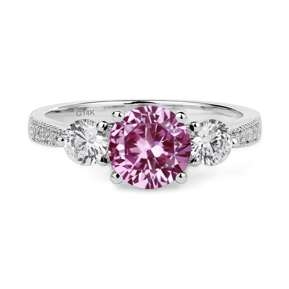 Lab Created Pink Sapphire Ring 3 Stone Engagement Ring - LUO Jewelry #metal_14k white gold