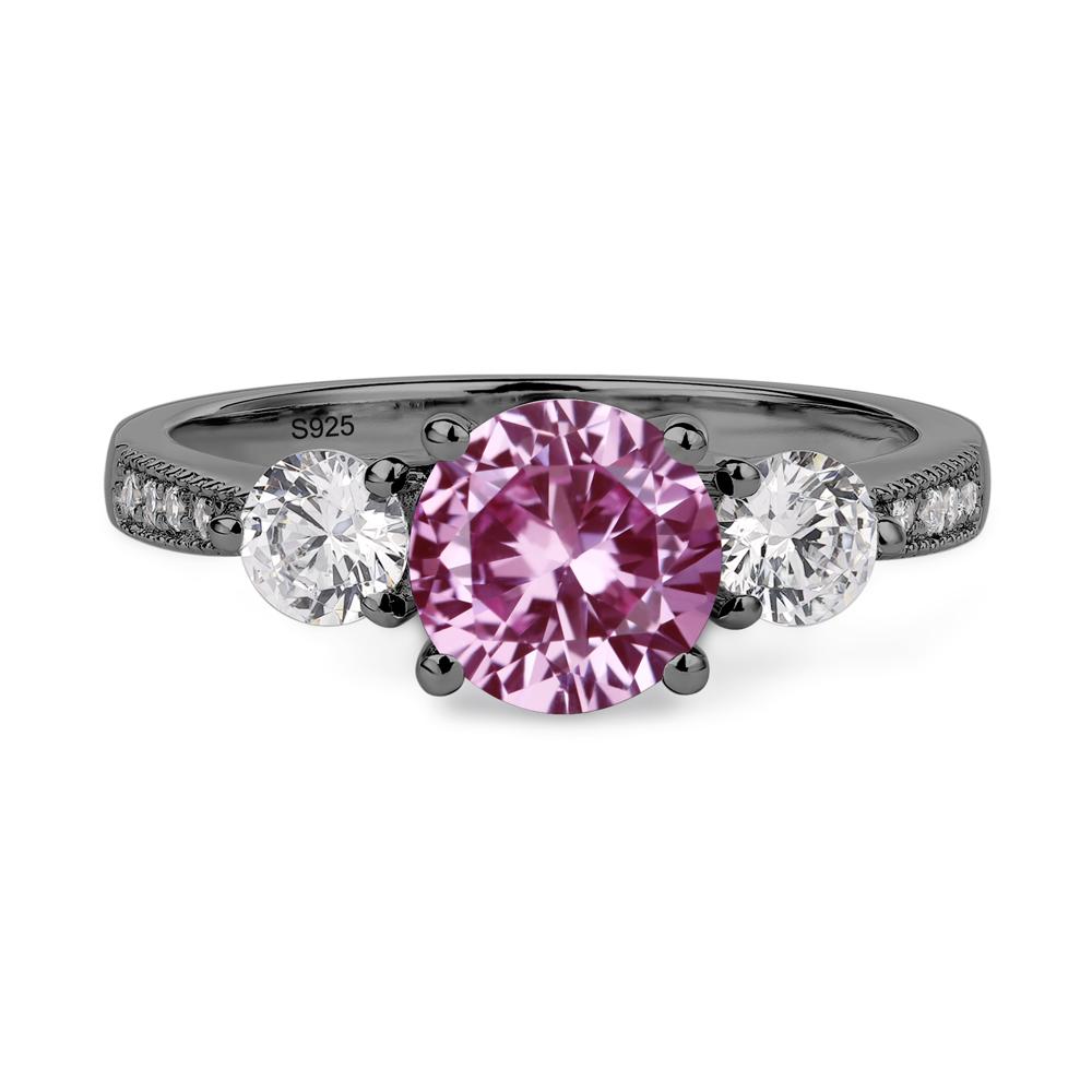 Lab Created Pink Sapphire Ring 3 Stone Engagement Ring - LUO Jewelry #metal_black finish sterling silver