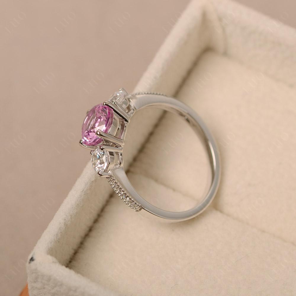 Lab Created Pink Sapphire Ring 3 Stone Engagement Ring - LUO Jewelry