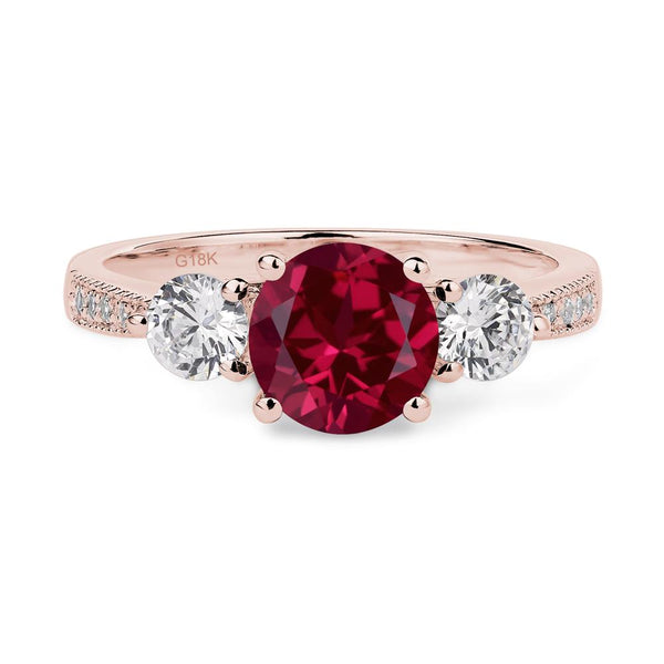 Lab Ruby Ring 3 Stone Engagement Ring - LUO Jewelry #metal_18k rose gold