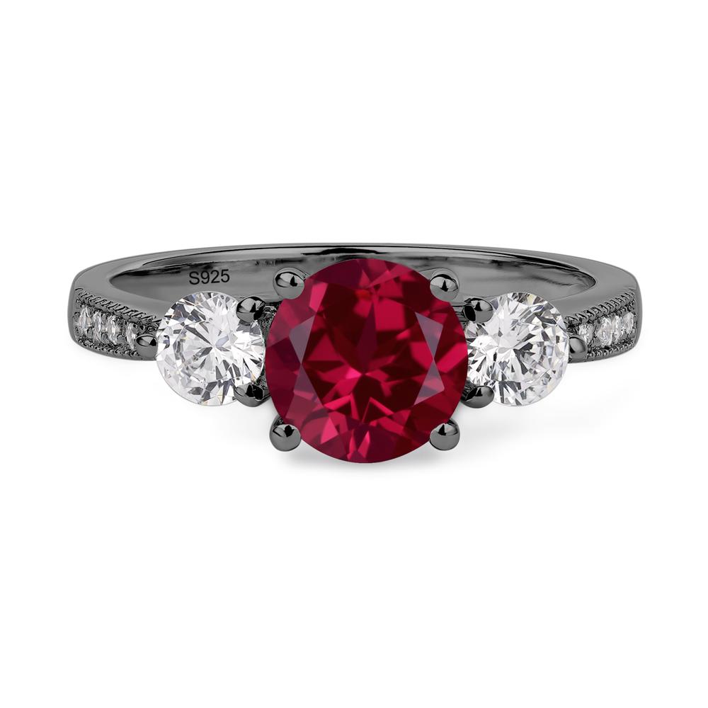 Lab Ruby Ring 3 Stone Engagement Ring - LUO Jewelry #metal_black finish sterling silver