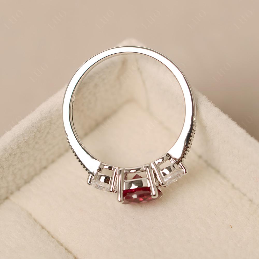 Lab Ruby Ring 3 Stone Engagement Ring - LUO Jewelry