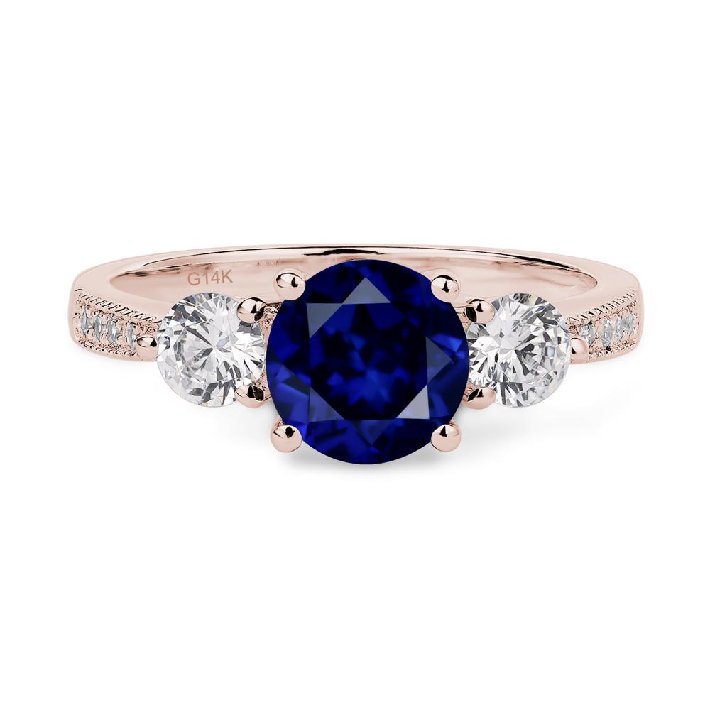 Lab Created Sapphire Ring 3 Stone Engagement Ring - LUO Jewelry #metal_14k rose gold