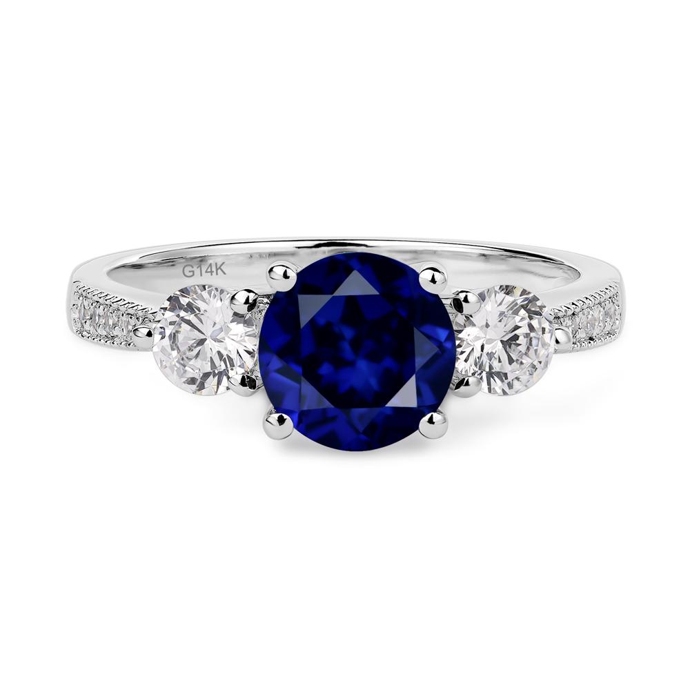 Lab Created Sapphire Ring 3 Stone Engagement Ring - LUO Jewelry #metal_14k white gold
