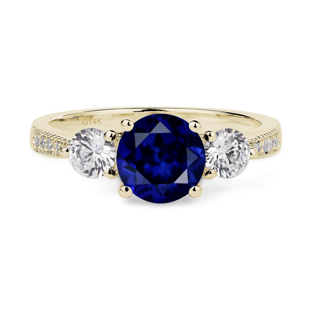 Lab Created Sapphire Ring 3 Stone Engagement Ring - LUO Jewelry #metal_14k yellow gold
