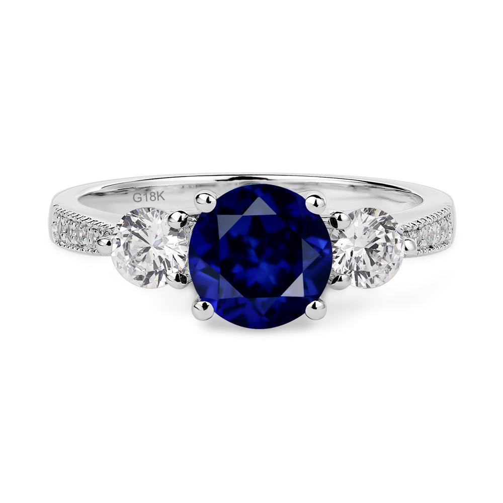 Lab Created Sapphire Ring 3 Stone Engagement Ring - LUO Jewelry #metal_18k white gold