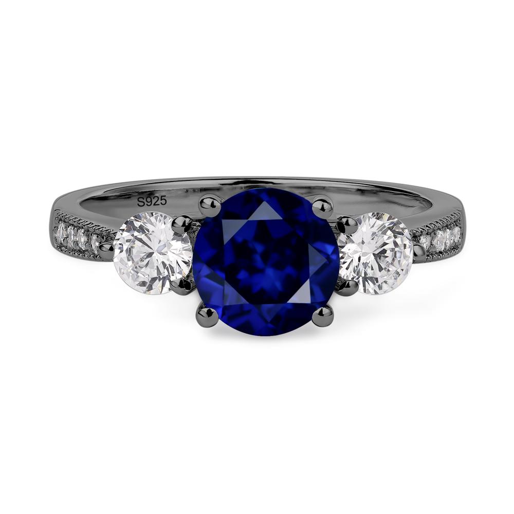 Lab Created Sapphire Ring 3 Stone Engagement Ring - LUO Jewelry #metal_black finish sterling silver