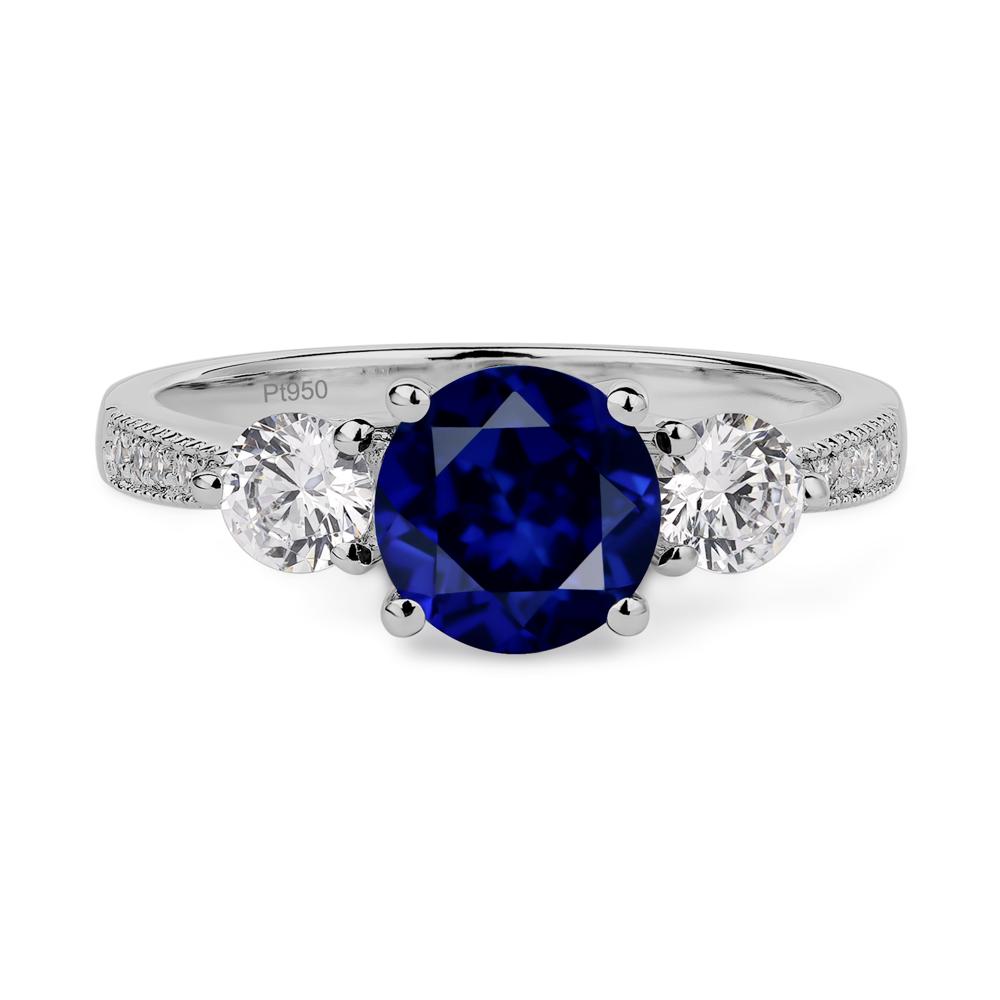 Lab Created Sapphire Ring 3 Stone Engagement Ring - LUO Jewelry #metal_platinum
