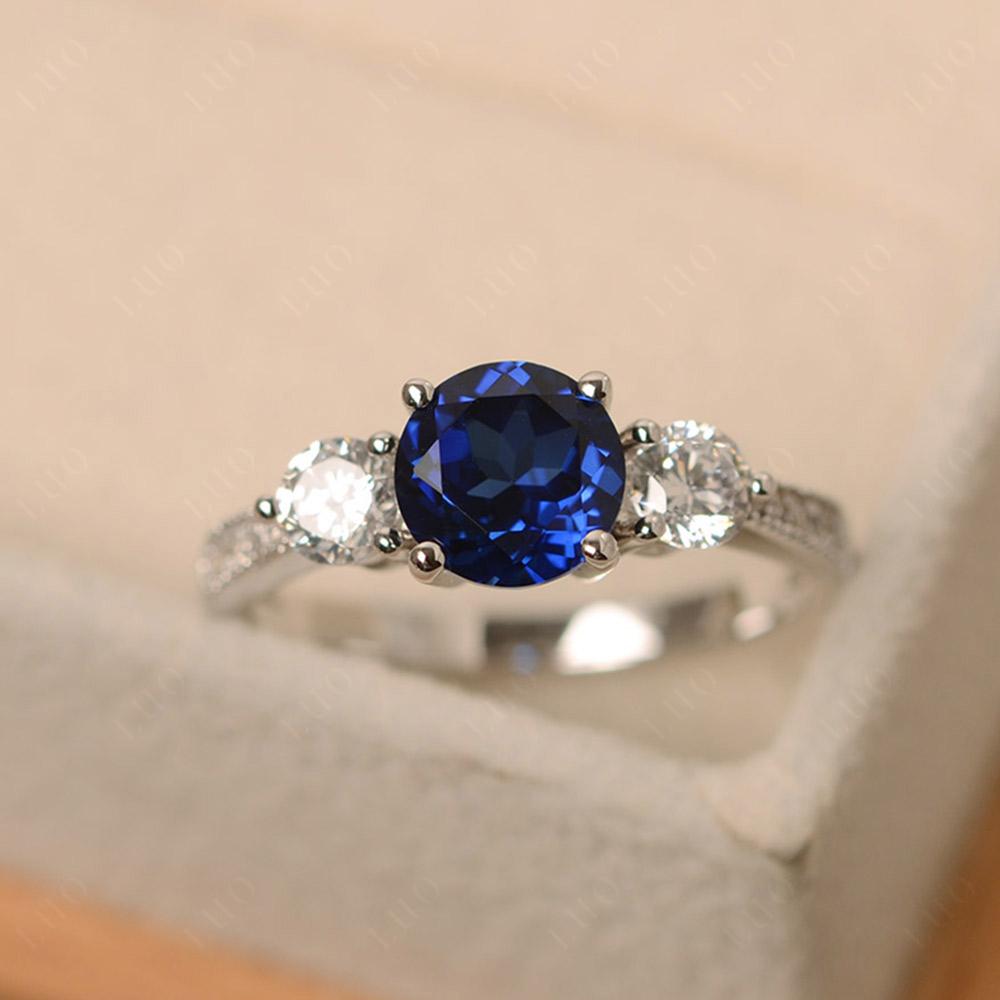 Lab Created Sapphire Ring 3 Stone Engagement Ring - LUO Jewelry