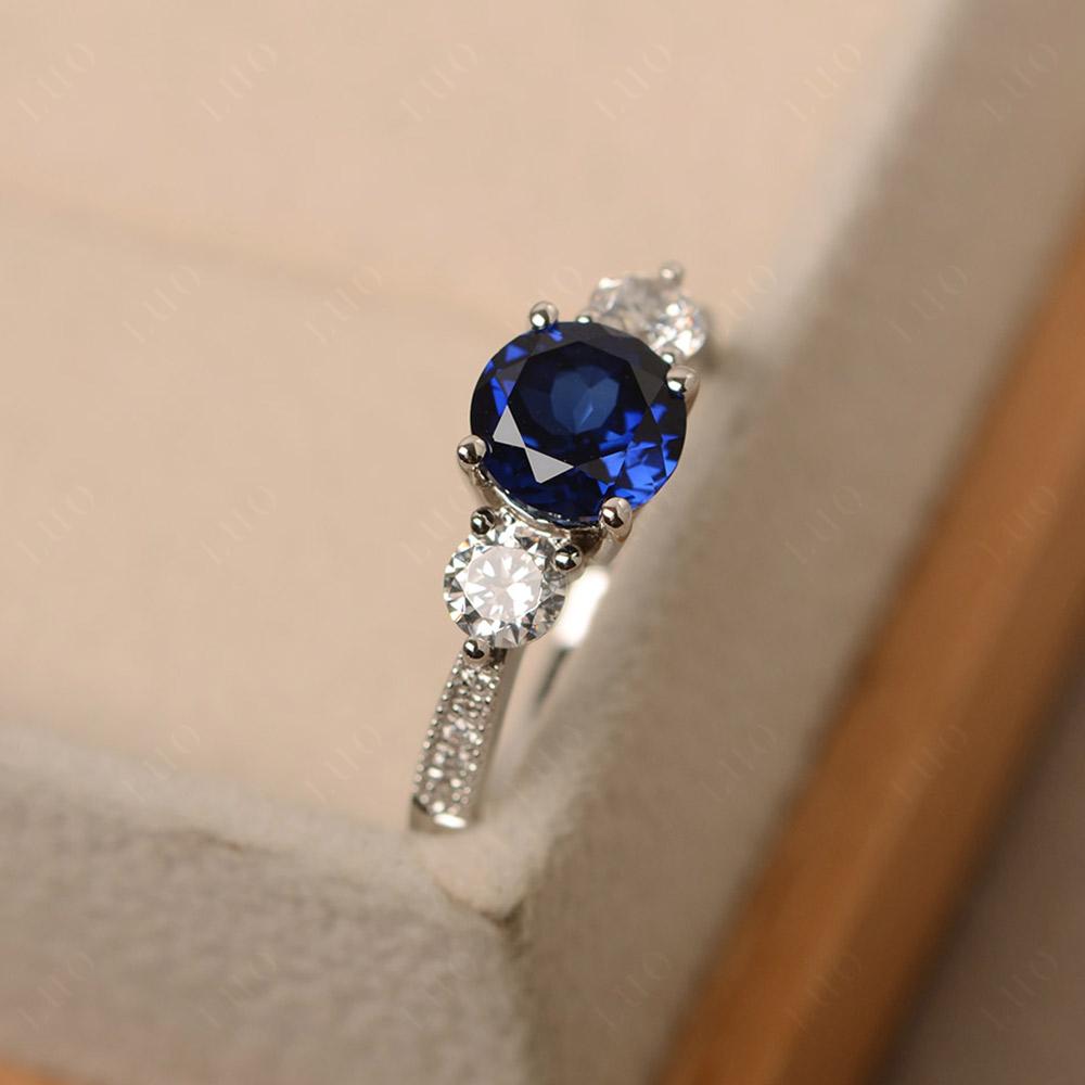 Lab Created Sapphire Ring 3 Stone Engagement Ring - LUO Jewelry