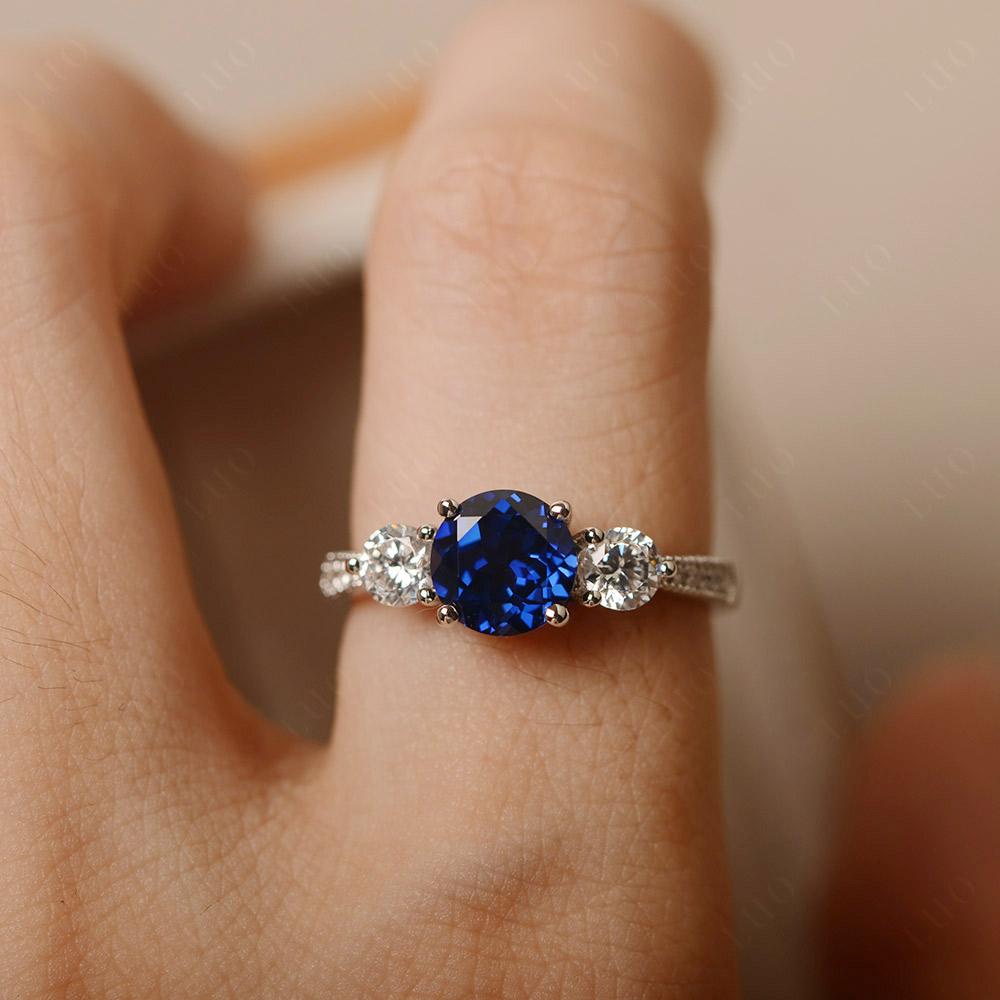 Lab Created Sapphire Ring 3 Stone Engagement Ring - LUO Jewelry