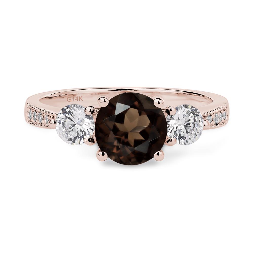 Smoky Quartz Ring 3 Stone Engagement Ring - LUO Jewelry #metal_14k rose gold