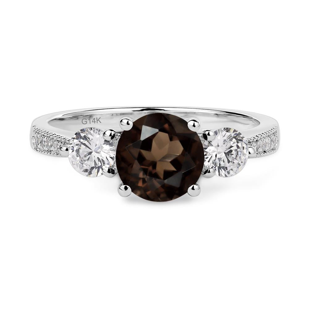 Smoky Quartz Ring 3 Stone Engagement Ring - LUO Jewelry #metal_14k white gold