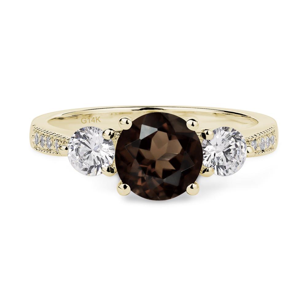 Smoky Quartz Ring 3 Stone Engagement Ring - LUO Jewelry #metal_14k yellow gold