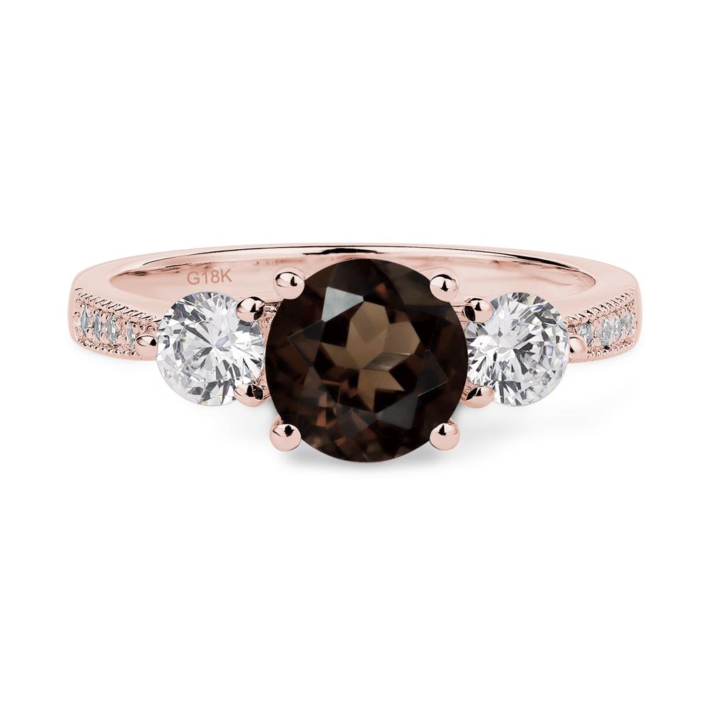 Smoky Quartz Ring 3 Stone Engagement Ring - LUO Jewelry #metal_18k rose gold