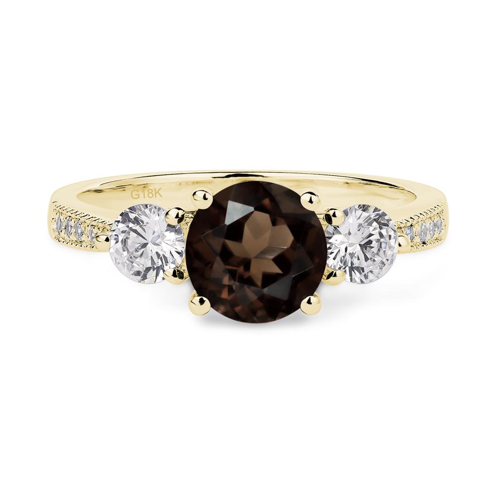 Smoky Quartz Ring 3 Stone Engagement Ring - LUO Jewelry #metal_18k yellow gold
