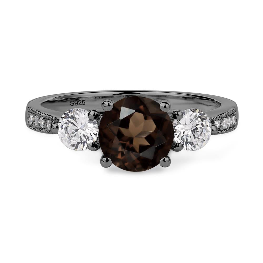 Smoky Quartz Ring 3 Stone Engagement Ring - LUO Jewelry #metal_black finish sterling silver
