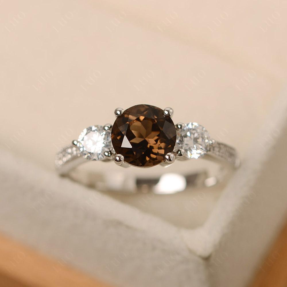 Smoky Quartz Ring 3 Stone Engagement Ring - LUO Jewelry