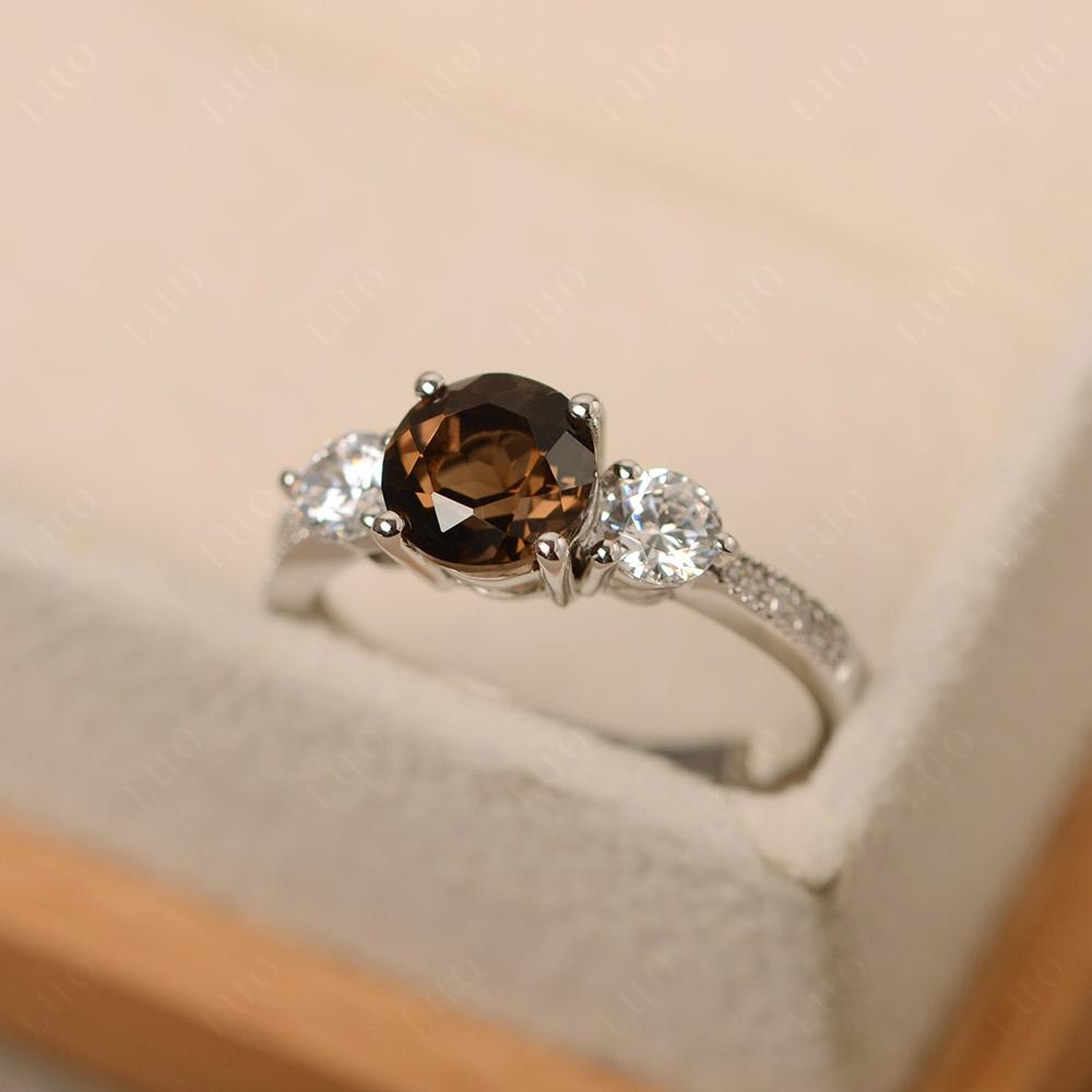 Smoky Quartz Ring 3 Stone Engagement Ring - LUO Jewelry
