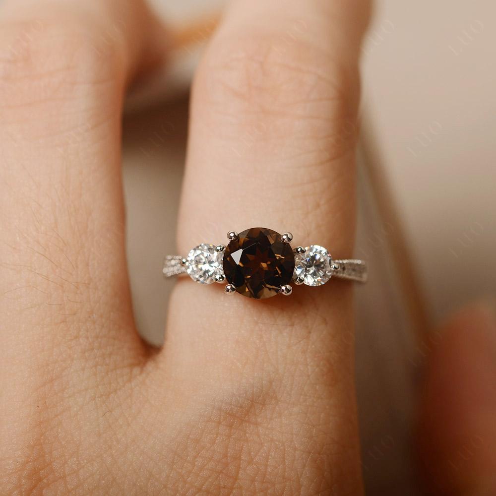 Smoky Quartz Ring 3 Stone Engagement Ring - LUO Jewelry