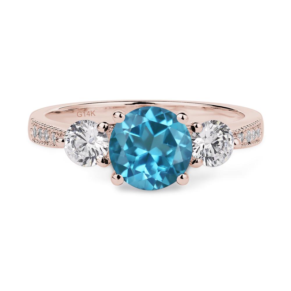 Swiss Blue Topaz Ring 3 Stone Engagement Ring - LUO Jewelry #metal_14k rose gold