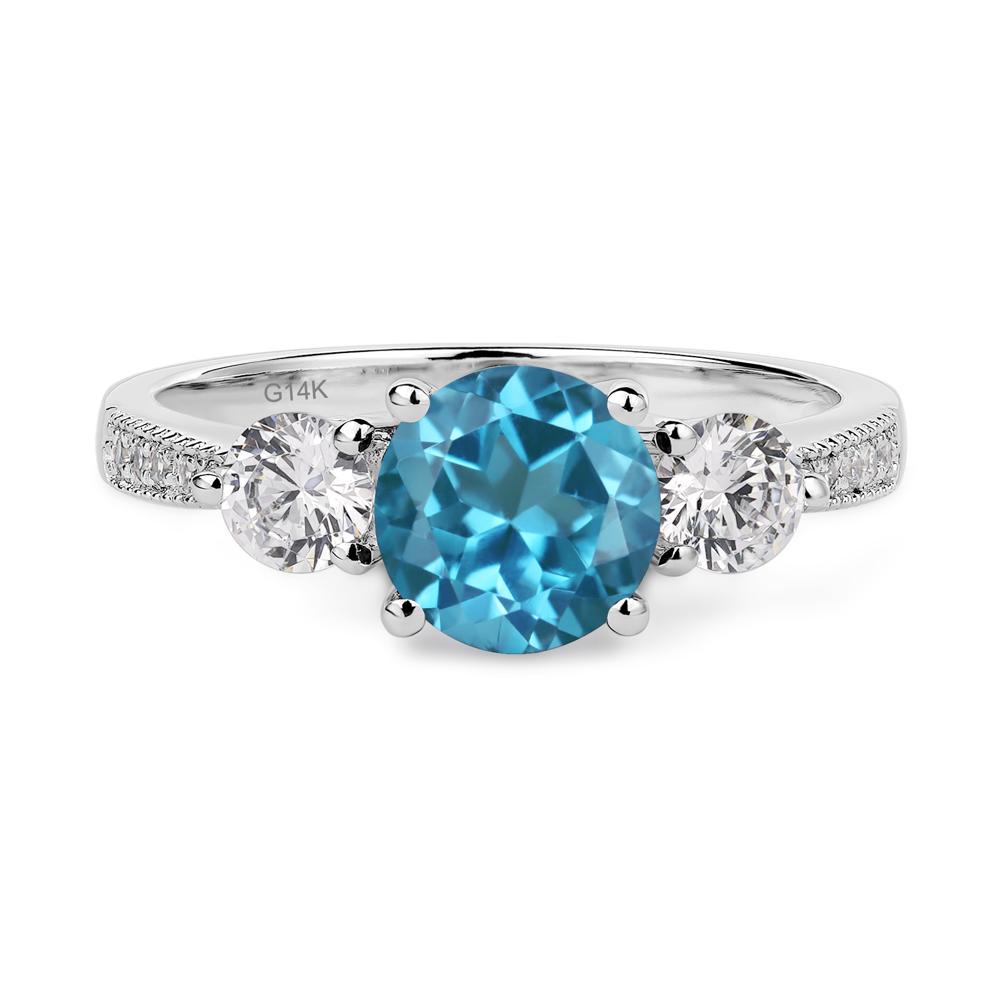 Swiss Blue Topaz Ring 3 Stone Engagement Ring - LUO Jewelry #metal_14k white gold
