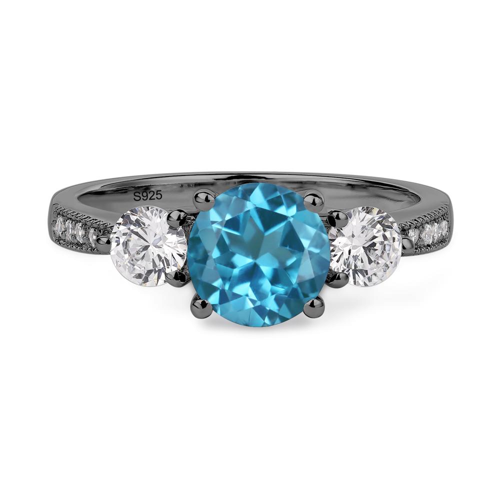 Swiss Blue Topaz Ring 3 Stone Engagement Ring - LUO Jewelry #metal_black finish sterling silver