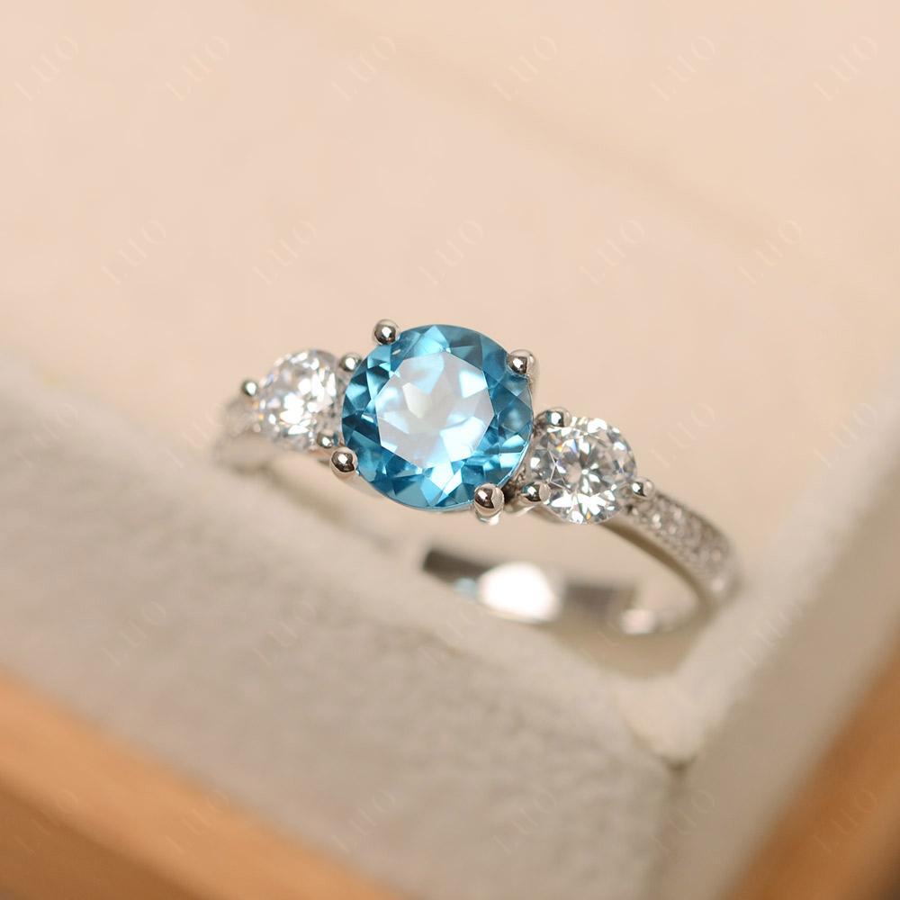 Swiss Blue Topaz Ring 3 Stone Engagement Ring - LUO Jewelry