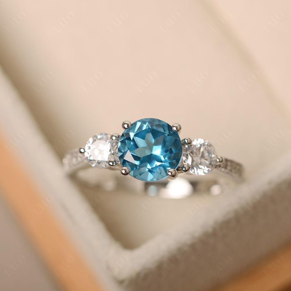 Swiss Blue Topaz Ring 3 Stone Engagement Ring - LUO Jewelry